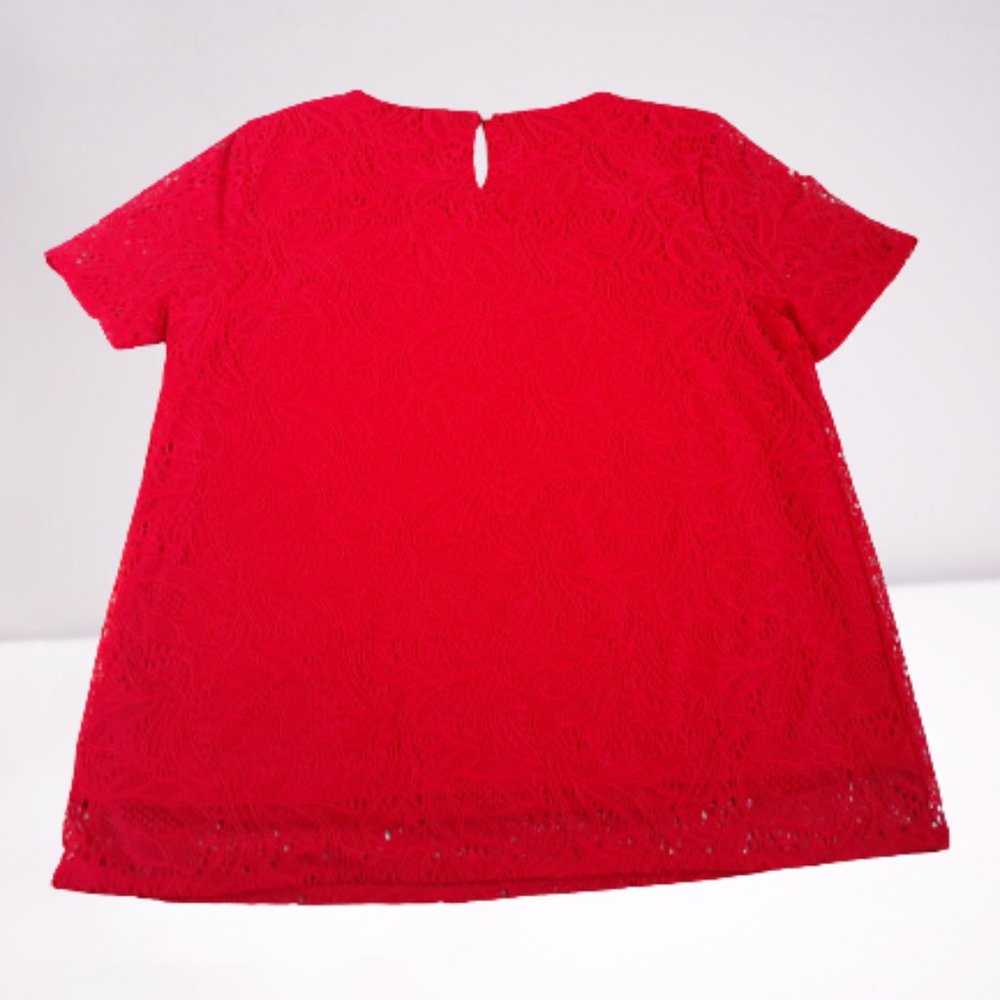 LIZ CLAIBORNE Women's Blouse Sz. PM Red Lace - Picture 2 of 4